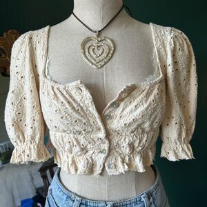 Urban Outfitters Cream Eyelet Cropped Blouse